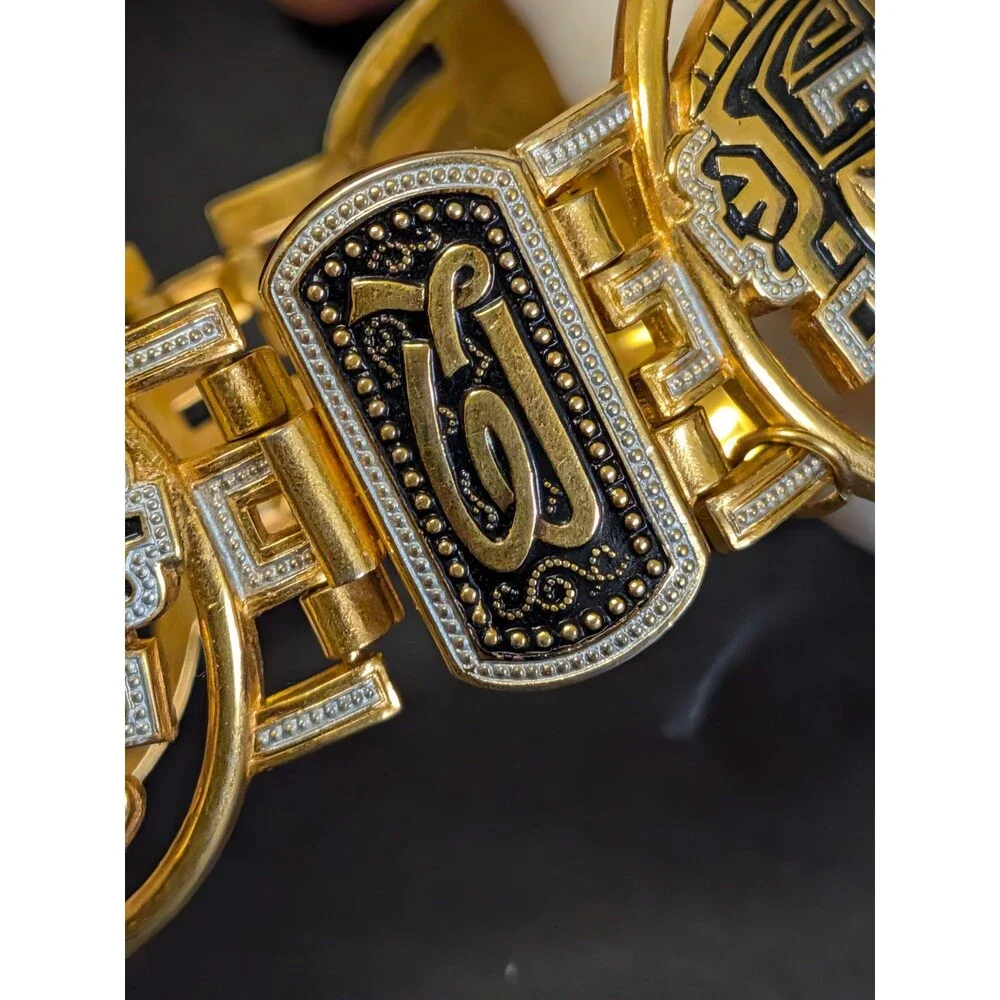 Vintage Gold Tribal Damascene Mask Bracelet 7